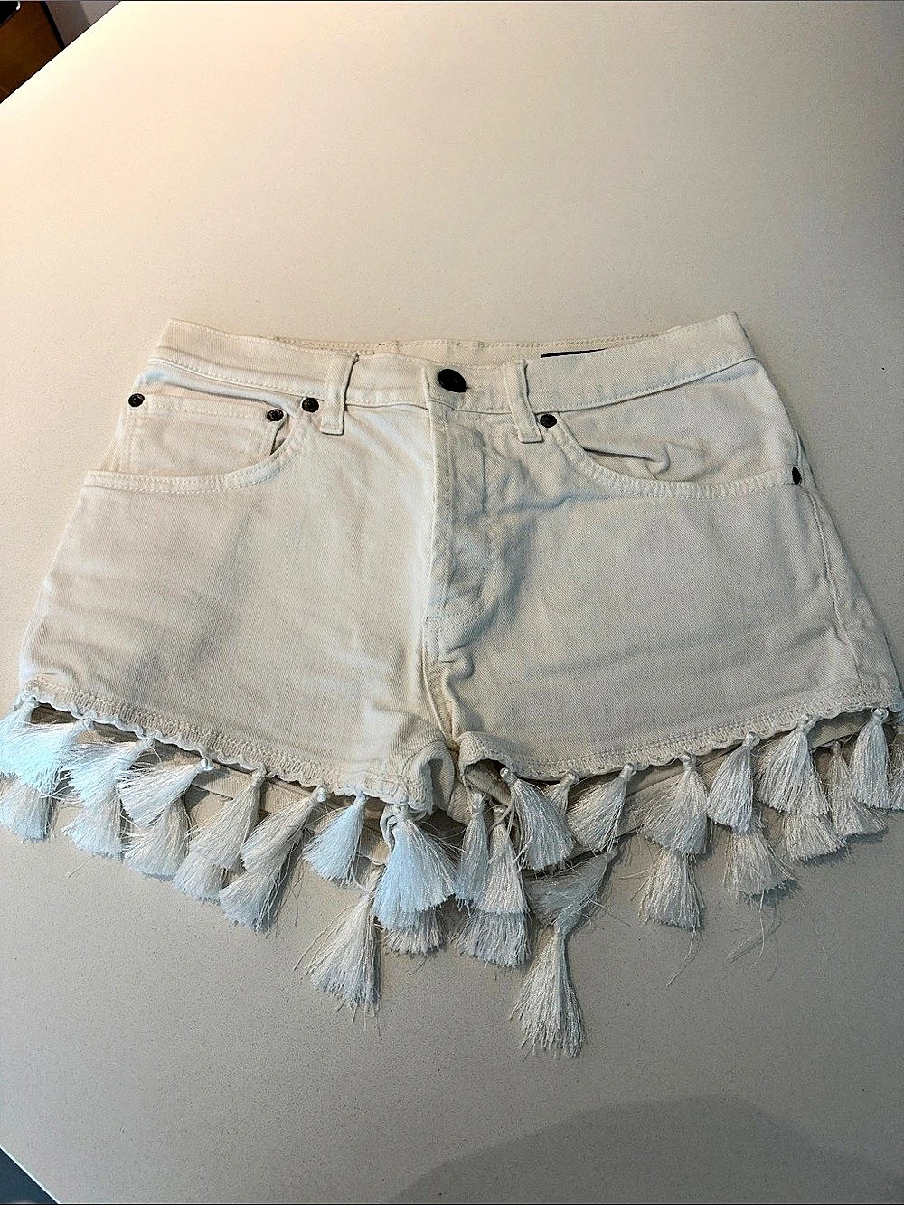 DONDUP Women's Tassel Hem Jean Shorts in White